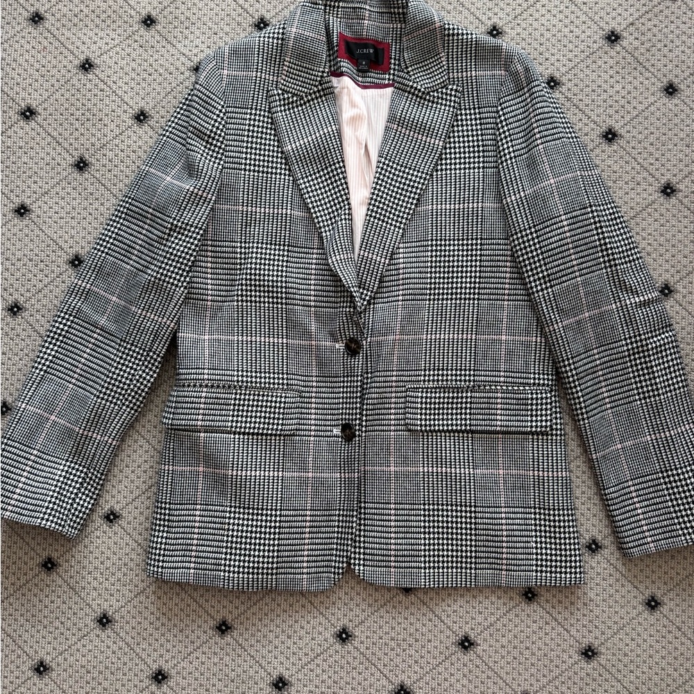 J.Crew Italian Wool Boyfriend Blazer Plaid Pink Windowpane Jacket Size 8